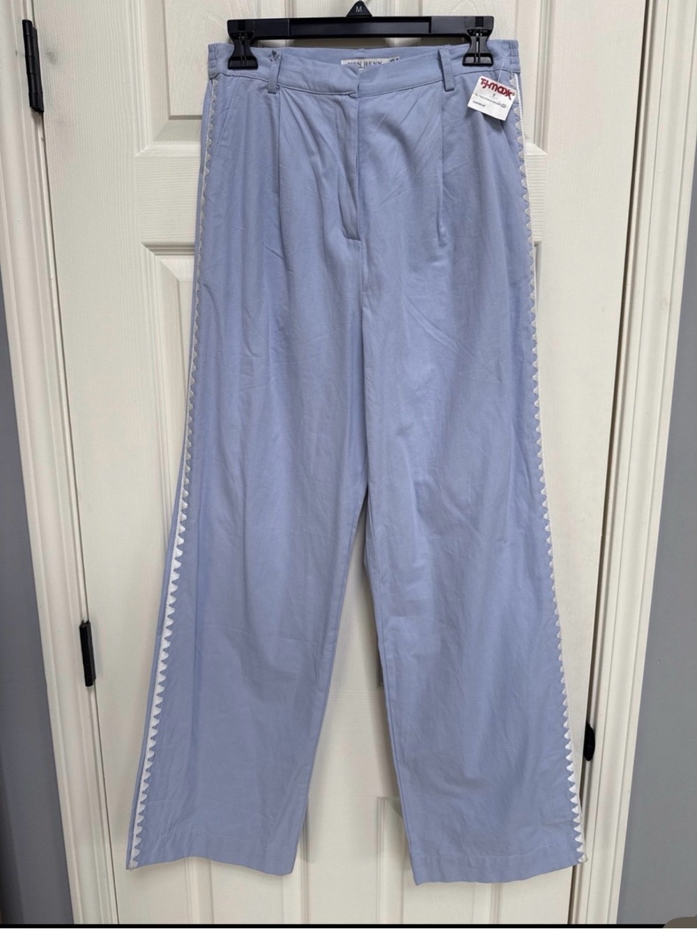 Anthropologie x Mon Renn Chino Pants Womens Sz Lg Blue Embroidered Trim NWT